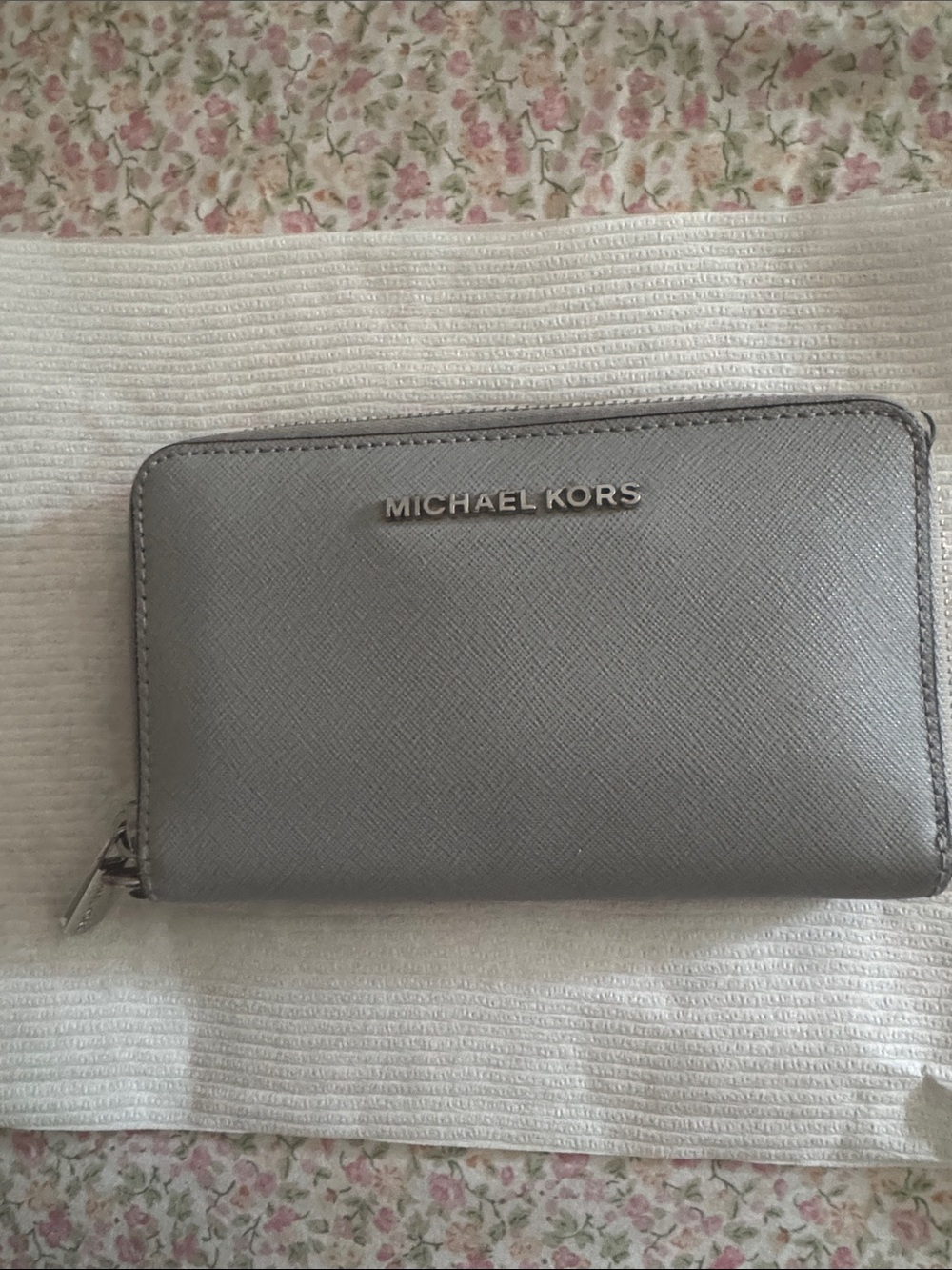 Michael Kors Silver Saffiano Zip-Around Wallet
